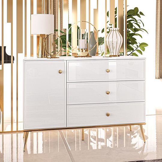 Goldie 05 Komoda 1D3S, bílá mat/bílý lesk