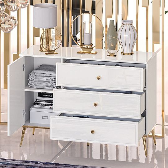Goldie 05 Komoda 1D3S, bílá mat/bílý lesk