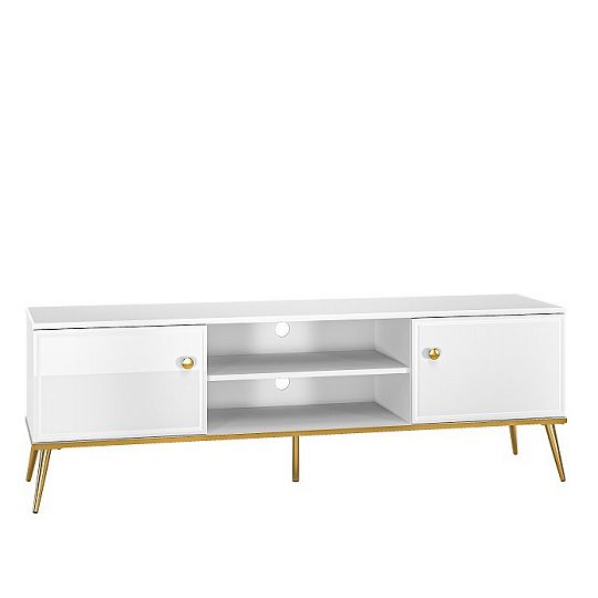 Goldie 06 Televizní stolek 2D, bílá mat/bílý lesk