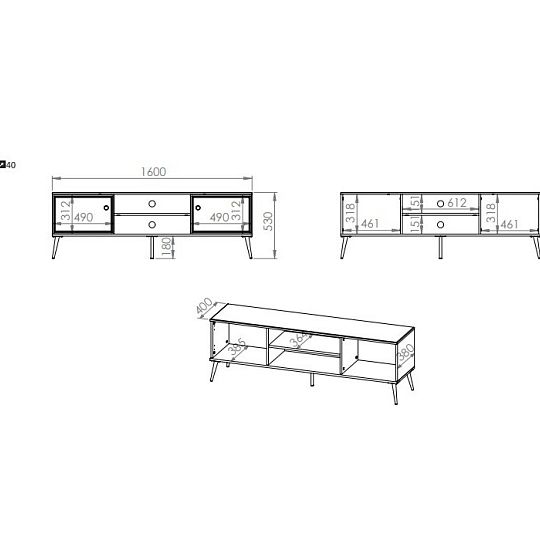 Goldie 06 Televizní stolek 2D, bílá mat/bílý lesk