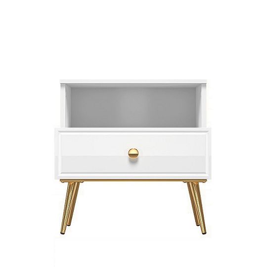 Goldie 07 Noční stolek 1S, bílá mat/bílý lesk
