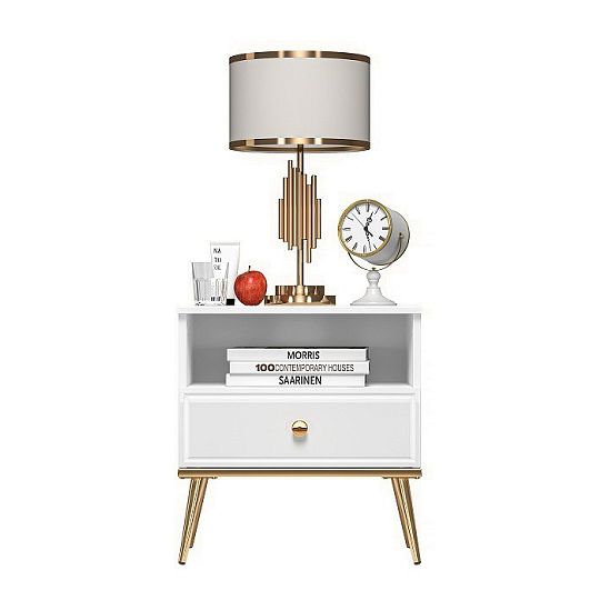 Goldie 07 Noční stolek 1S, bílá mat/bílý lesk