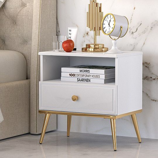 Goldie 07 Noční stolek 1S, bílá mat/bílý lesk