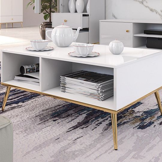 Goldie 08 Konferenční stolek, bílá mat/bílý lesk