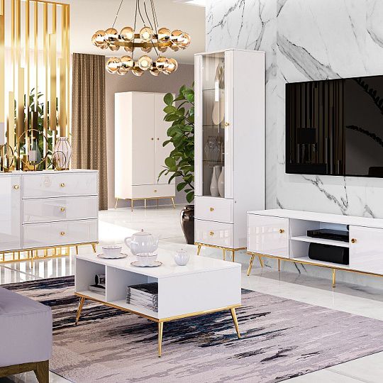 Goldie 08 Konferenční stolek, bílá mat/bílý lesk