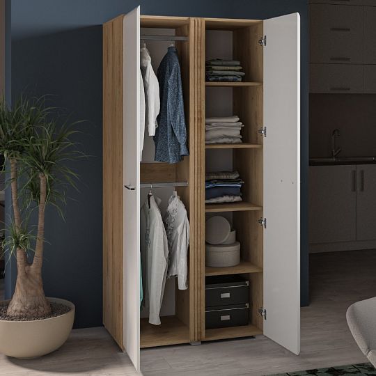 ADA 01 šatní skříň, dub castello/bílá lesk