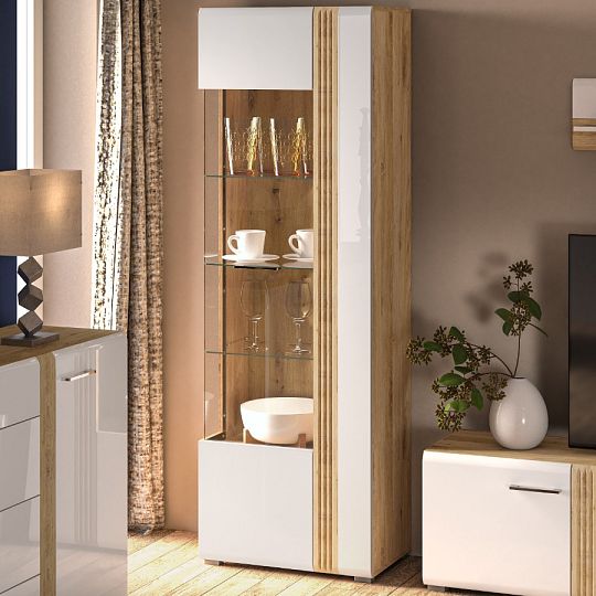 ADA 02L vitrína, levá, dub castello/bílá lesk