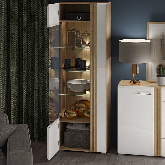 ADA 02L vitrína, levá, dub castello/bílá lesk