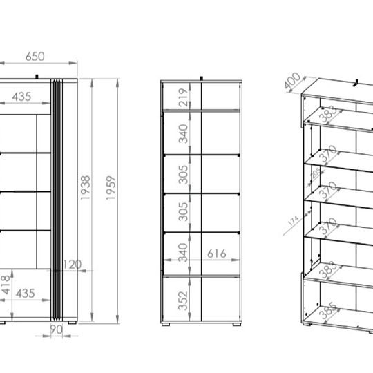 ADA 02L vitrína, levá, dub castello/bílá lesk