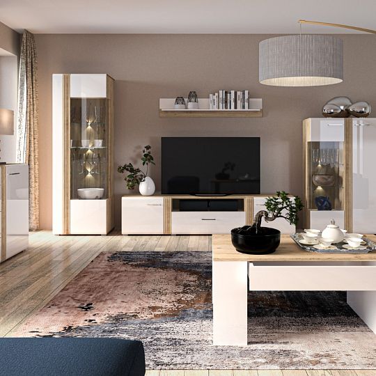 ADA 02L vitrína, levá, dub castello/bílá lesk