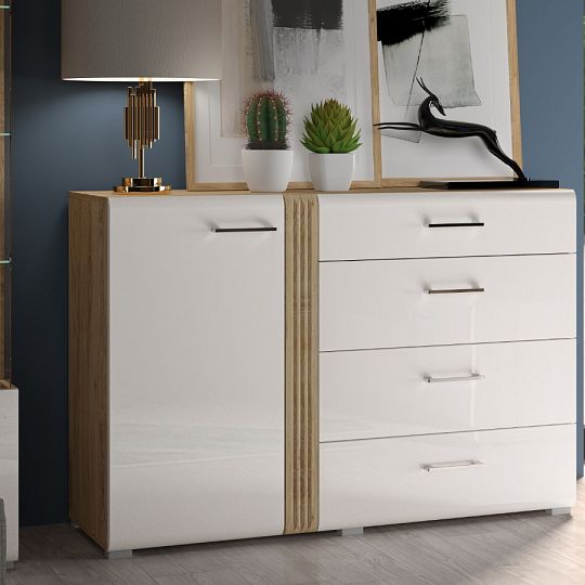 ADA 04 komoda, dub castello/bílá lesk