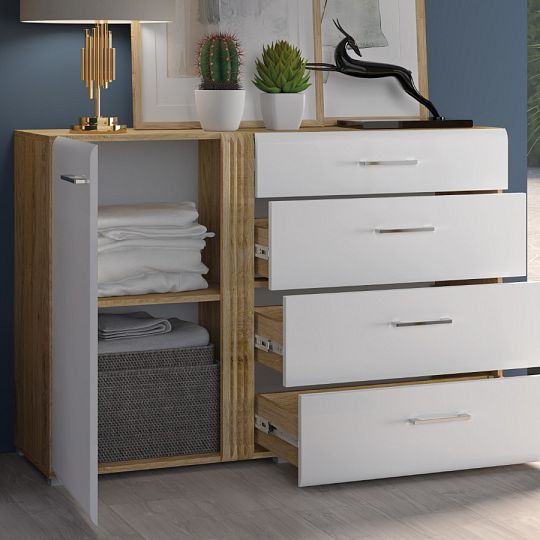 ADA 04 komoda, dub castello/bílá lesk