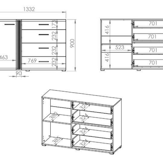 ADA 04 komoda, dub castello/bílá lesk