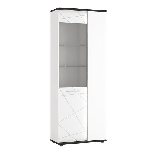 VELKOM V01P vitrína, bílá alpská/dub černý/bílá lesk