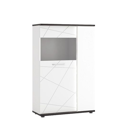 VELKOM V02P vitrína, bílá alpská/dub černý/bílá lesk