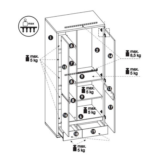 SYRAKUSA 20 šatní skříň, dub shetland/šedá