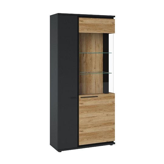 MONACO V02 vitrína, šedá/černá mat/dub catania