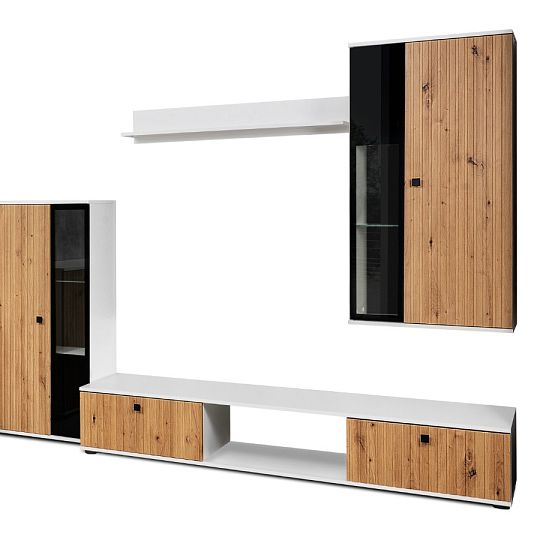 SORENTA NEW LAMELY obývací stěna, bílá/dub artisan