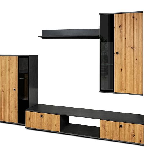 SORENTA NEW LAMELY obývací stěna, grafit/dub artisan