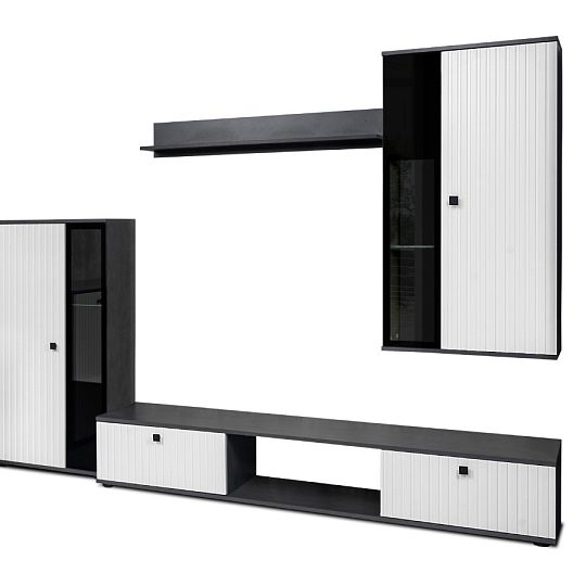 SORENTA NEW LAMELY obývací stěna, grafit/bílá