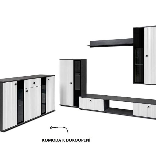SORENTA NEW LAMELY obývací stěna, grafit/bílá