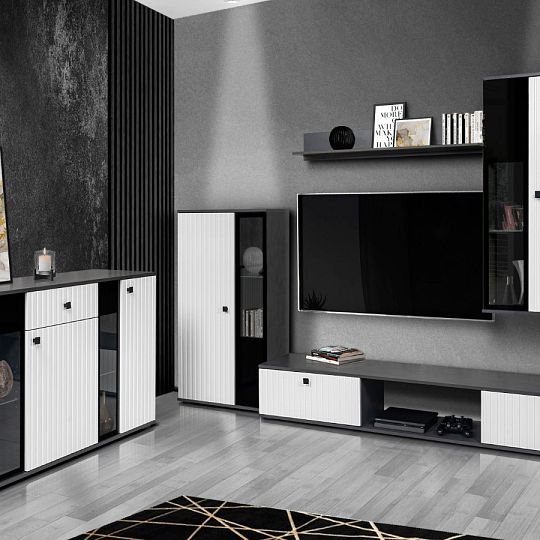 SORENTA NEW LAMELY obývací stěna, grafit/bílá
