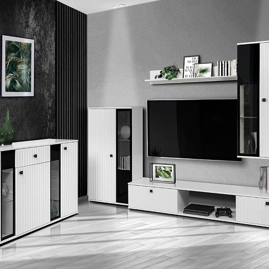 SORENTA NEW LAMELY obývací stěna, bílá/bílá