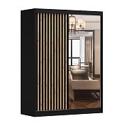 LAMESA C šatní skříň se zrcadlem 150, černá/dub/zrcadlo