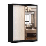 LAMESA B šatní skříň se zrcadlem 150, černá/bílá/dub/zrcadlo