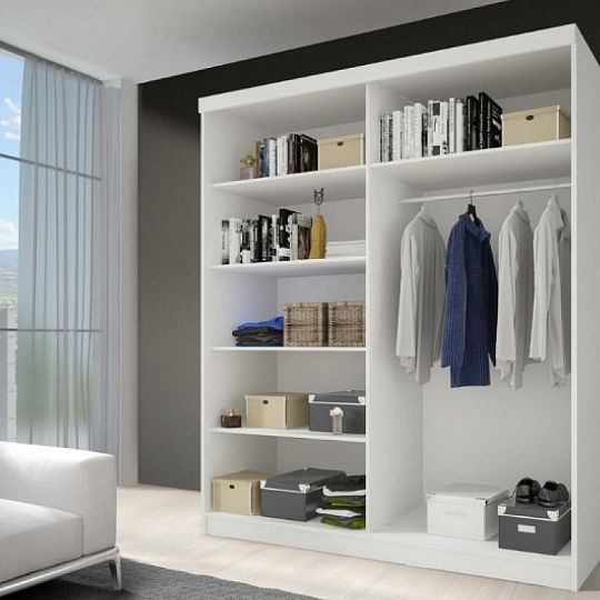 LAMESA B šatní skříň se zrcadlem 150, bílá/bílá/dub/zrcadlo