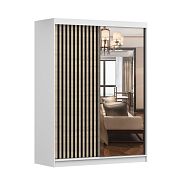 LAMESA S šatní skříň se zrcadlem 150, bílá/dub sonoma/černá/zrcadlo