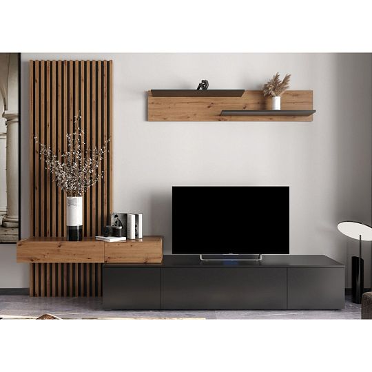ROSALINDA PLUS obývací stěna, černá/dub artisan