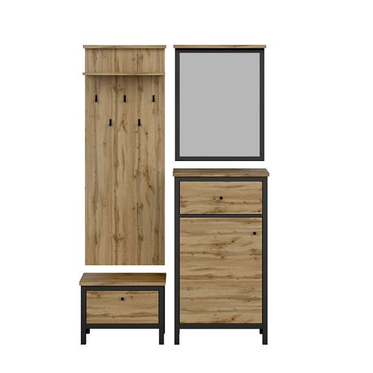 FLAME předsíňová stěna, dub tacho/černá