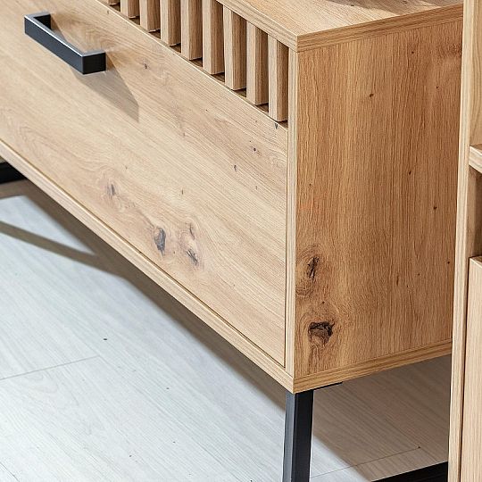 LINCOLN 7 televizní stolek, dub artisan/duba artisan lamely/černá