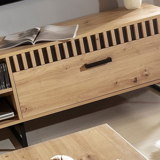 LINCOLN 7 televizní stolek, dub artisan/duba artisan lamely/černá