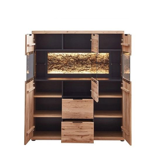 NEAPOL 22 komoda 3W2S, dub bianco olejovaný kartáčovaný/kůra korkové dřevo