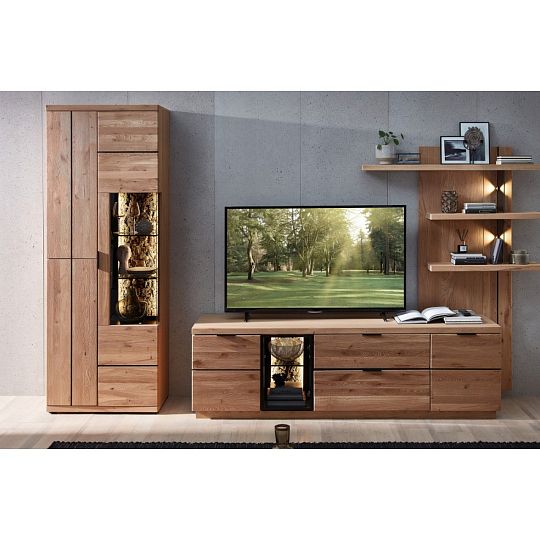 NEAPOL 31 televizní stolek 2D1W1K, dub bianco olejovaný kartáčovaný/kůra korkové dřevo