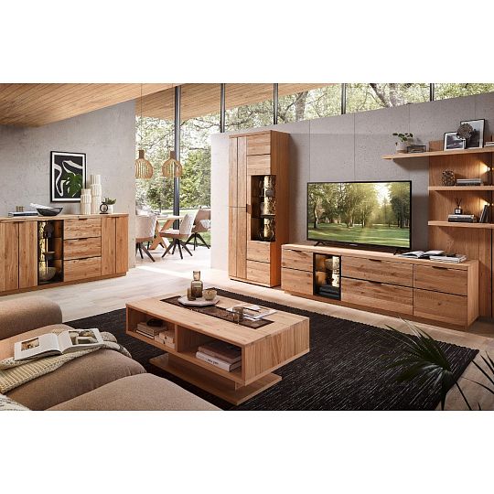 NEAPOL 31 televizní stolek 2D1W1K, dub bianco olejovaný kartáčovaný/kůra korkové dřevo