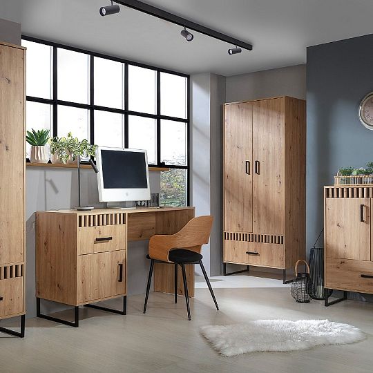 LINCOLN 09 psací stůl, dub artisan/duba artisan lamely/černá