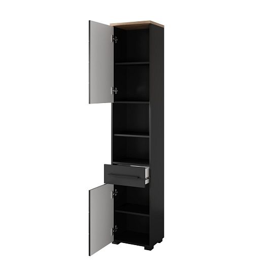 SHEFIELD 70 vysoká skříňka, dub artisan/černá mat