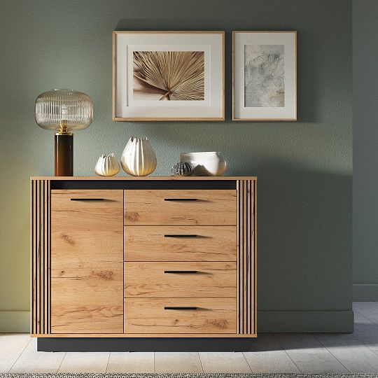 ODESSA 07 komoda, dub craft zlatý/černá