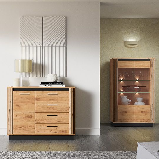 ODESSA 07 komoda, dub craft zlatý/černá