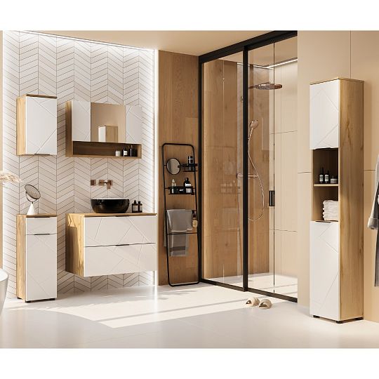 AMAZONIE 58 zrcadlová skříňka, dub wotan/bílá