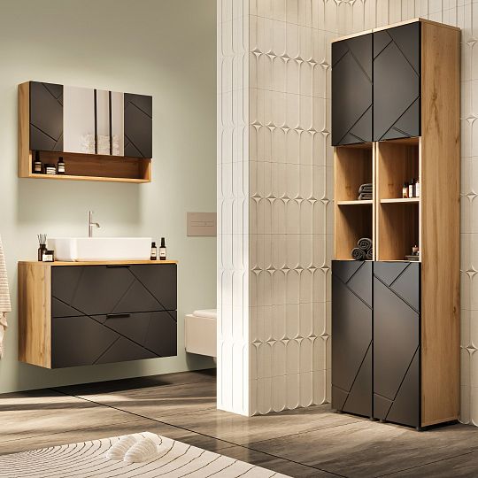 AMAZONIE 38 závěsná skříňka pod umyvadlo 80 cm, dub artisan/černá mat