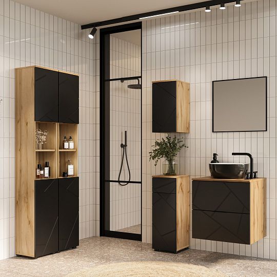 AMAZONIE 45 koupelnová skříňka, dub artisan/černá mat