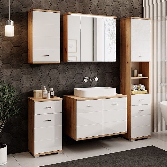 ORFA SILONÉ 38 závěsná skříňka pod umyvadlo 80 cm, dub artisan/bílý vysoký lesk