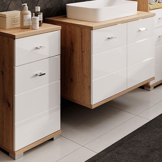 ORFA SILONÉ 38 závěsná skříňka pod umyvadlo 80 cm, dub artisan/bílý vysoký lesk