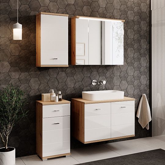 ORFA SILONÉ 71 závěsná skříňka, dub artisan/bílý vysoký lesk