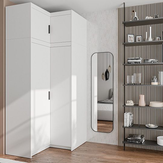 EVERLY rohová šatní skříň 2DN + nástavec, bílá