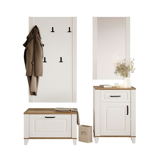 KENDY NEW předsíňová stěna, bílá alpská/dub sterling/bílá mat